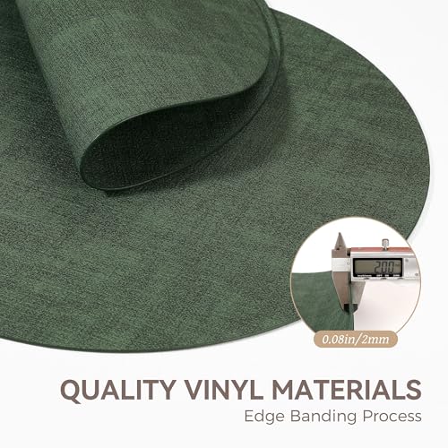 13" Round Placemats Set of 6, Reversible Faux Leather Wipeable Table Mats - color: Dark Green