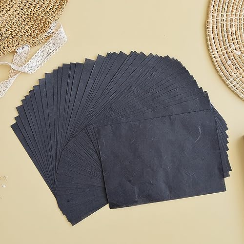A5 50 Sheets Natural Fiber Mulberry Tree Mulberry Paper Sheets Art Tissue Washi Paper Design Craft Art Origami Suppliers Card Making 8.3" x 5.8". (Black, A5) - color: Black, size: A5