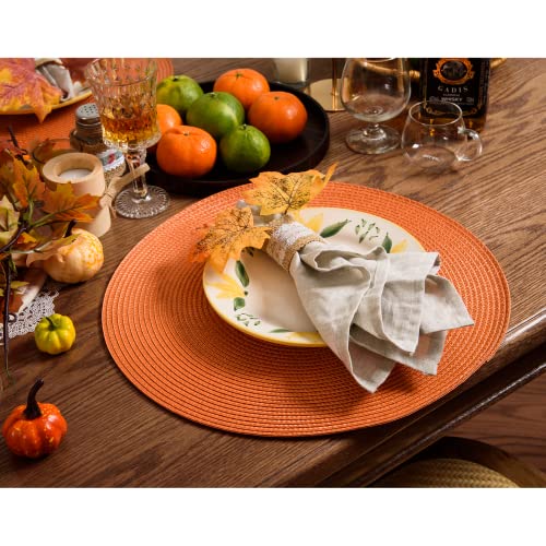 AHHFSMEI Round Placemats Set of 6 Heat Resistant Washable Non-Slip Woven Braided Table Mats for Dining Table Kitchen & Home Decor (Orange) - color: Orange, size: Set of 6