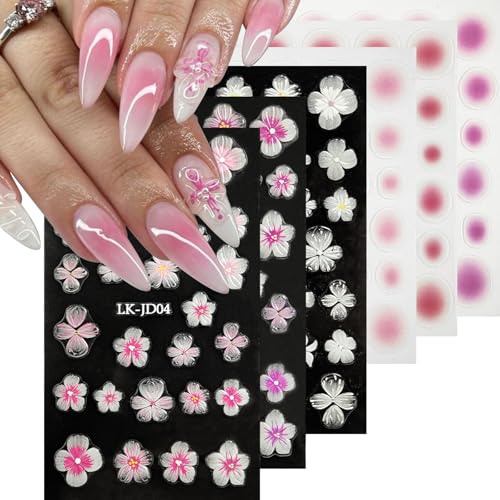 Flower Nail Stickers for Nail Art Blush Nail Decals for Women - color: Colorful-14