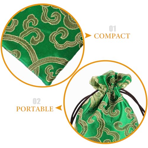 Kisangel Drawstring Jewelry Pouch Bag, Traditional Chinese Embroidery Jewelry Bag Silk Brocade Storage for Weddings Coin Purse Organizer Accessories - color: Green