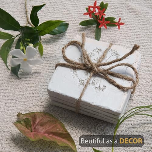 Ceramic Coasters Set of 4, White Vintage Engraved Flower Design