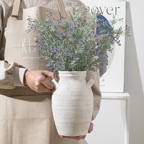 Enra Ivory Textured Ceramic Vase, 9.76" Rustic Farmhouse Decor - color: Farmhouse White- 9.76 in