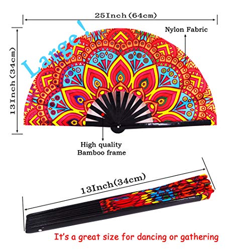 Large Folding Hand Fan Rave Fans, Fantasy Flowers - color: Fantasy Flowers