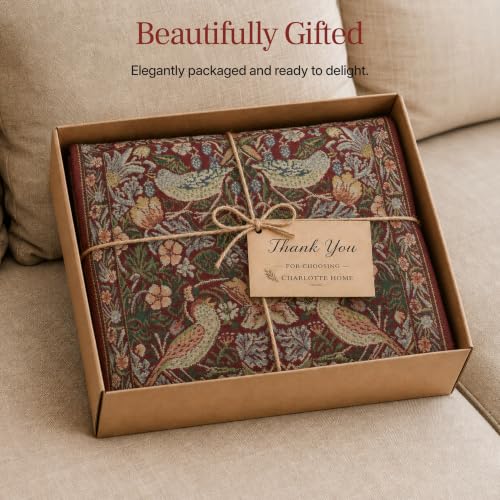 William Morris Strawberry Red Tapestry Throw Pillow Cover 16 x 16 in - color: Strawberry Red