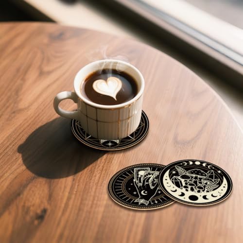 ANATTASOUL Moon Phases Magic Wooden Coasters Set of 9 Bulk(3.9") - style: Moon Phases Magic