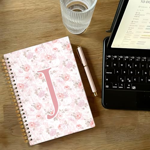 Pink Floral Personalized Initial Letter J Notebook Journal, Custom Gifts, Personalized Monogrammed Gifts for Women, Cute Custom Hardcover Spiral Notebook for School,5.5 x 8.3 - color: 00-coquette Floral(j)