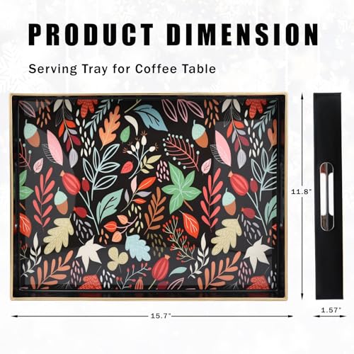 Rectangle Serving Tray with Handles, Coffee Table Tray for Ottoman, Living Room, Outdoor Tray for Patio Entertaining, Serving Breakfast Kitchen Platter LEE3040BH - color: Lee3040bh, size: 16" x 12" x 1.6"