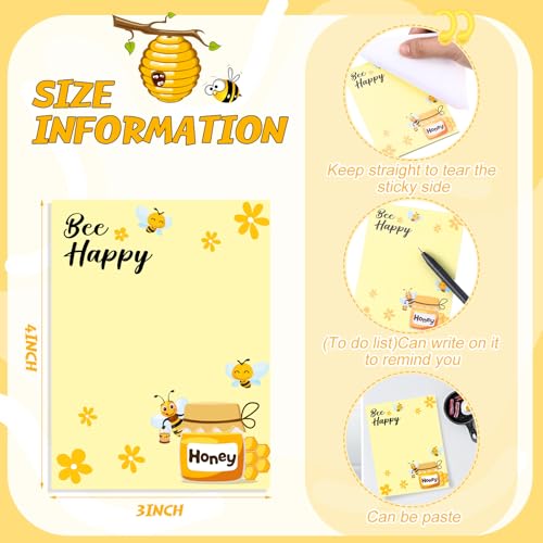 Gilprop 24 Pack Bee Sticky Notes 3x4 Inch, Honeybee Memo Pads, Bee - style: Bee