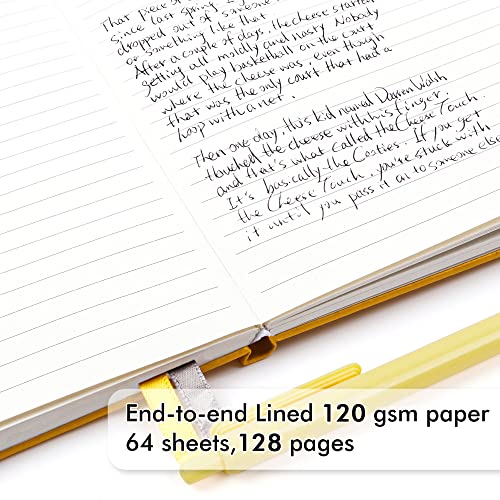 5 Pack Journal Notebook Bulk for School, Feela Hardcover Business Notebooks Classic Ruled Lined Journals with Pen Holder for Work Note Taking, with 5 Black Pens, 120 GSM, 5.1”x8.3”, A5, Yellow - color: 5 Pack yellow