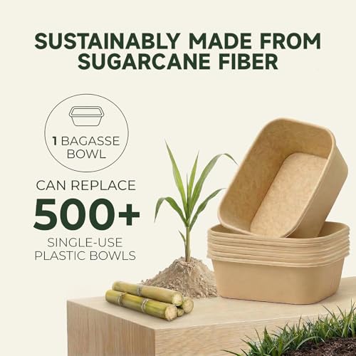 TOPtoper 50 Pack 25 OZ Disposable Meal Prep Containers with Lids and Forks, Large Kraft Paper Bowls for Party, Disposable Food Containers with Lids, Freezer and Microwave Safe Meal Prep Containers - size: 25 OZ