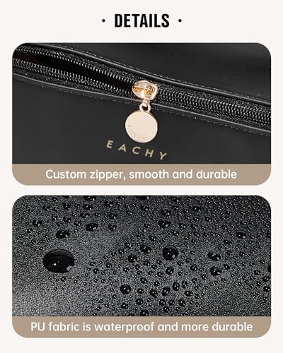 EACHY Travel Makeup Bag for Women, PU Leather Cosmetic Bag, Black, Medium - color: A - Black, size: Medium