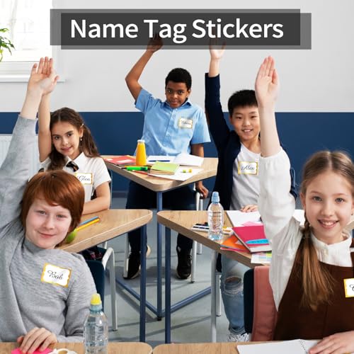 Starboling Name Tag Sticker,200 Pcs 3"x2" Gold Name Stickers Colorful Border Name Tag Labels,for Office,Meeting,School and Home - color: Gold