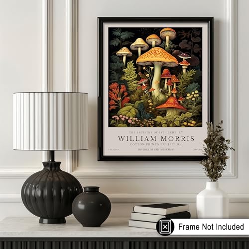 Poster Master Mushrooms Print - William Morris Poster - Botanical Flower Art - Floral Exhibition Wall Design - Farmhouse Illustration - Aesthetic Piece - Office or Bedroom Decor - 8x10 UNFRAMED Wall Decor - color: Style-01, size: 8"L x 10"W
