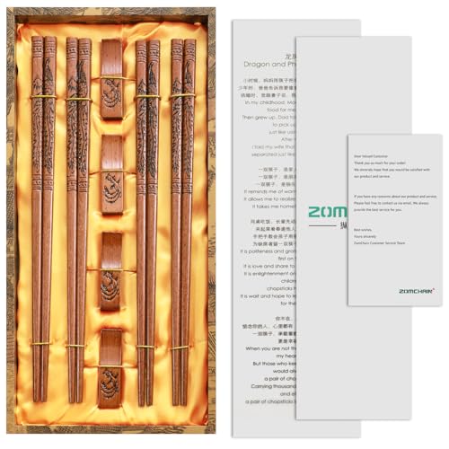 Reusable Chopsticks, Hand-Carved Phoenix Design Wooden Chopstick, Chinese Chopsticks Reusable Dishwasher Safe, Chop Sticks Gift Sets - 4 Pairs - color: Phoenix Chopsticks (4 Pairs)