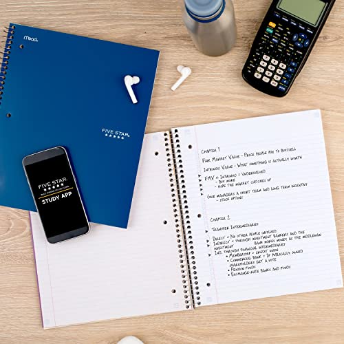 Five Star Spiral Notebook + Study App, 5 Subject, College Ruled Paper, 8-1/2" x 11", Fights Ink Bleed, Water Resistant Cover, Pacific Blue (73635), 200 Sheets (Pack of 2) - color: Blue, size: 1 Count (Pack of 2)