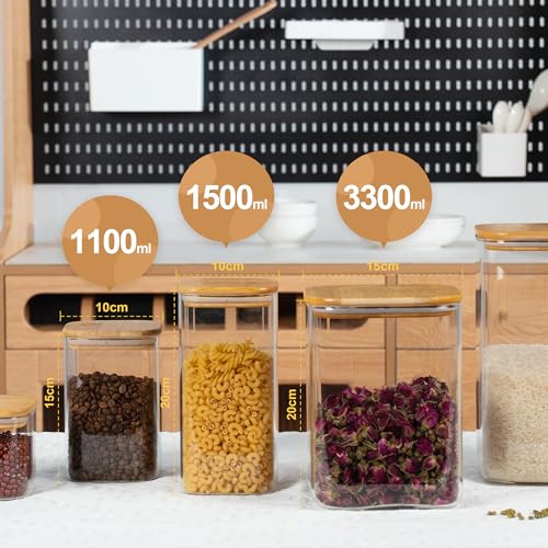 D2scrma 50oz/1.6Qt/1500ml Square Glass Storage Containers with Lids 3-Pack - size: 50oz*3