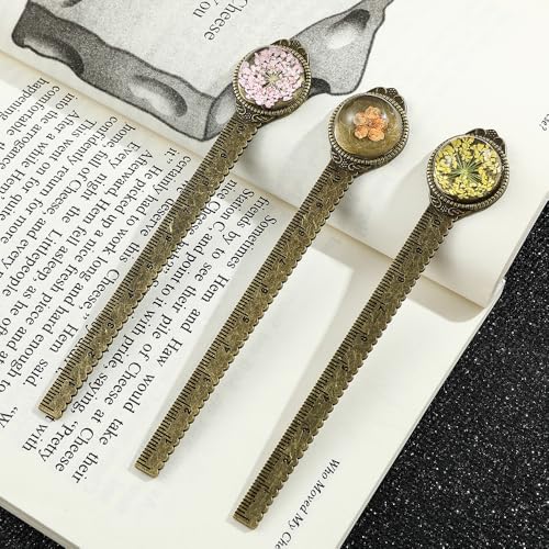 Vintage Dried Flower Bookmark Ruler, Resin Encased for Book & Craft Lovers - color: 3pcs Style B