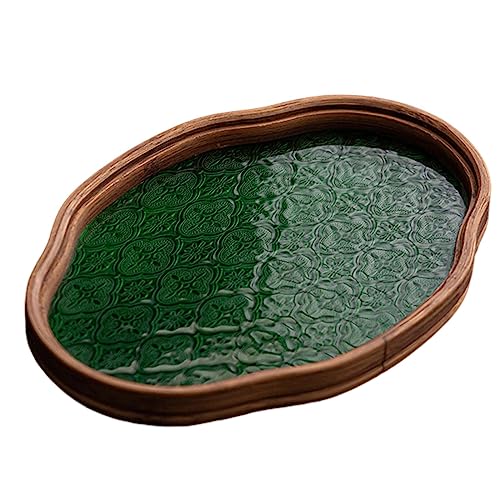Begonia Flower Glass Tray Storage Tray Holder Storage Tea Cup Decorative Tray, Green Small - color: Green Small