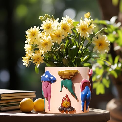 GUGUGO Unique Mushroom Lady Body Plant Pots, Cute Quirky Garden Planters, Boho Funky Eclectic Home Decor, Mushroom Lady Butt Flower Pots, Succulent Planter, Modern Aesthetic for Decorating, Pale Pink - color: G, size: 5in
