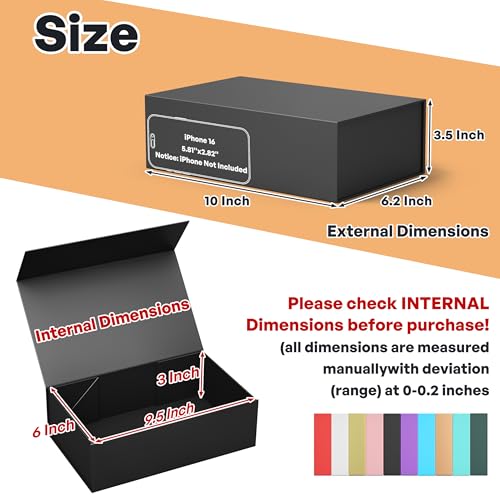 RYDDOY Black Gift Box, 9.5x6x3'' Gift Boxes with Lids for Presents - color: Black, size: 9.5 x 6 x 3 Inch