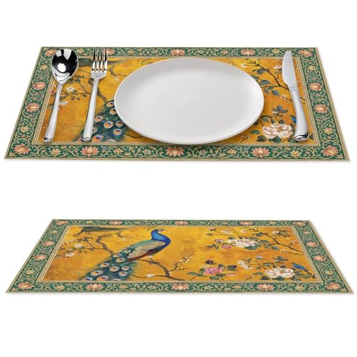 Vintage Peacock Luxury Floral Bird Placemats Set of 4, 12x18 Inch - color: Floral Bird05, size: 4pcs