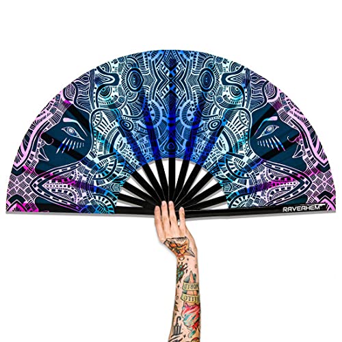 UV Glow Rave Fan, Bamboo Folding Clack Hand Fans Foldable for Men Women, Poping Fan for EDM Festival Line Dance Decoration, (Kaleidoscope Girls, Large 13") - color: Kaleidoscope Girls, size: Large 13"