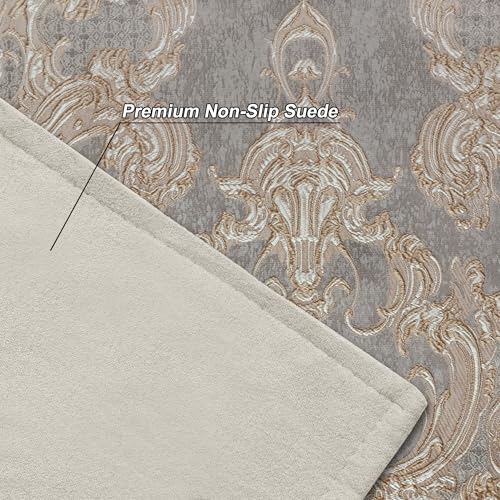 Loom and Mill Luxury Jacquard Damask Placemats Double Layer, Set of 4, Gray - color: Gray + Beige-brown(pattern), size: 4 Pieces