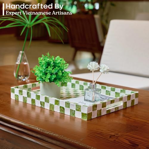 CHI AN HOME 16"x12" Capiz Serving Tray, Decorative Coffee Table Tray, Green - color: Pistachio Green