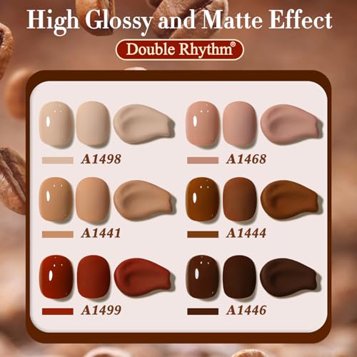 Double Rhythm 6 Pcs 15 ML Gel Polish Set Same Color Same Bottle Soak Off Gel Polish Kit Nail Art Manicure Salon DIY at Home for Women (Coffee Brown Nude Red Beige Pink-T6-5) - color: Coffee Brown