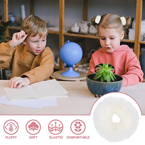 8 PCS Fuzzy Scrunchies White Hair Ties Cute Hair Bands with Faux Rabbit Fur Elastic Hair Ties Hair Bobbles Ponytail Holders Girls Women Hair Accessories - color: Fuzzy-white 8PCS