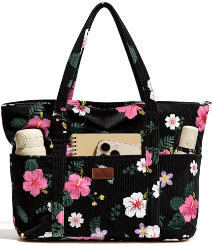 Miss Adola Large Aesthetic Corduroy Tote Bag for Women - color: Hibiscus, size: Medium
