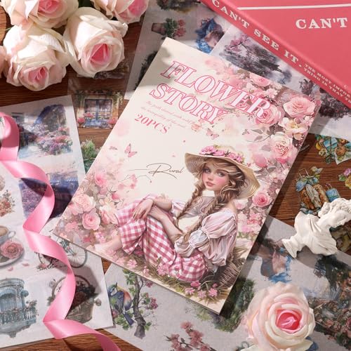 Scrapbook Stickers 20 Sheets 240 Pre-Cut Washi Stickers for Journaling PET Transparent Book Sticker Decorative or DIY Paper Crafts Arts and Crafting Projects - color: Flower Story