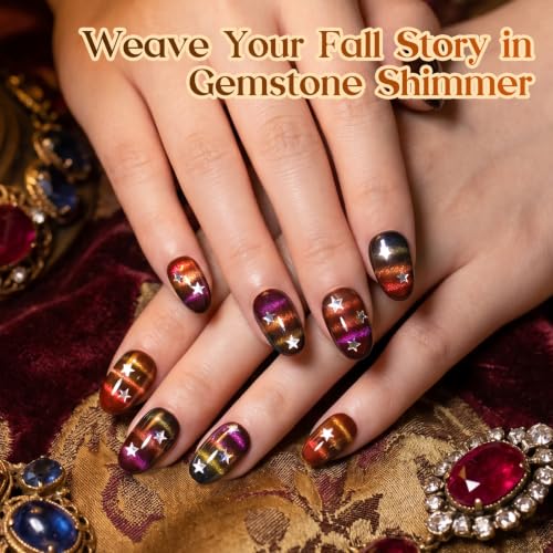 Beetles Fall Cat Eye Gel Polish Set, Vintage Jewel 6 Colors Halloween Gel - color: A - Glass Cat Eye | Vintage Jewel