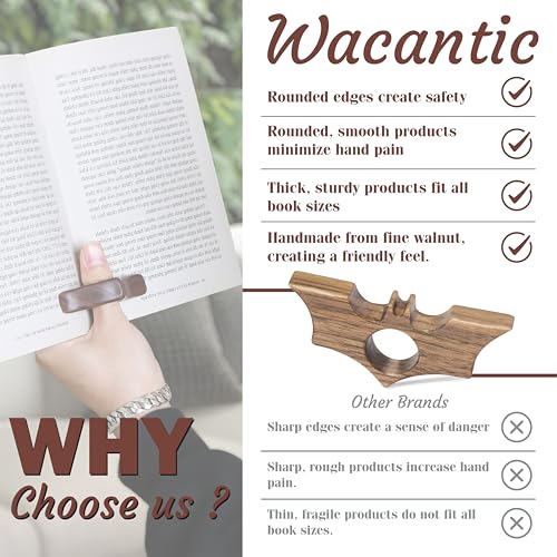 Bat Thumb Book Page Holder, Smooth Finish Walnut Wood Book Holder for Reading, Ideal Book Reader Gifts & Reading Accessories,Book Worm Gifts for Women, Thumb Book Page Holder - Book Lover Gifts - size: Mini