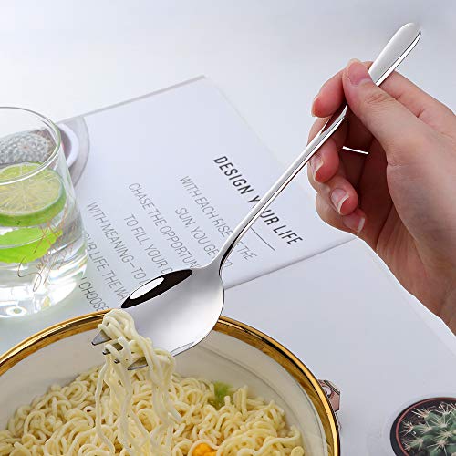 Buyer Star Silver Sporks 2 in 1 Spoons Forks 5 Pieces Stainless Steel Reusable Metal Korean Soup Dinner Spoons Camping Flatware - color: Silver