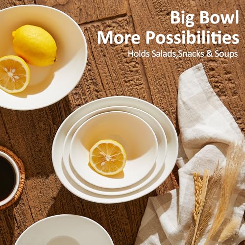 Teocera 7 Inch Salad Bowls Set of 6, 18 oz Large Soup Bowls– Microwave & Dishwasher Safe, for Pasta, Snacks, White - color: White, size: 18 Ounce