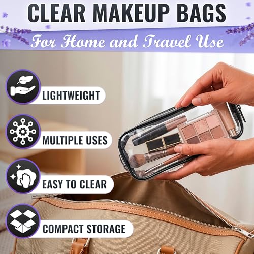 KETAR 2 Pcs Small Clear Makeup Bag for Purse, PVC Plastic (Black and White) - color: Clear Small Makeup Bags (2 Pcs)