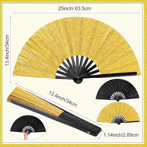 Maitys 2 Packs Large Folding Hand Fans, 13'', Glitter Black and Gold - color: Glitter Black and Gold