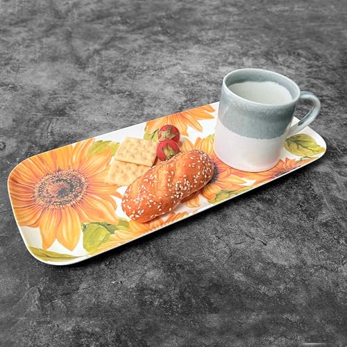 UP Sunflower Melamine Serving Tray, 15 x 6.5 Inch Rectangular Serving Platter, BPA Free Food Tray for Party Entertaining - color: Sunflower