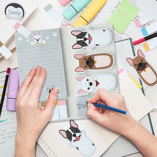 Xqumoi I Just Really Like French Bulldog Sticky Notes Set, 550 Sheets, Cartoon Bulldog Self-Stick Notes Pads Animal Divider Tabs Bundle Writing Memo Pads Page Marker Back to School Office Supplies - color: 1pack-bulldog