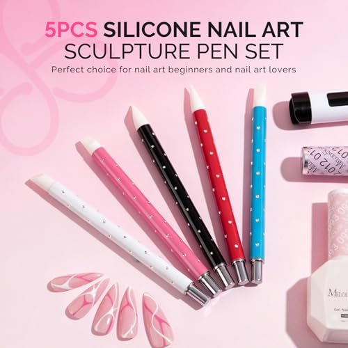 MelodySusie 5Pcs Nail Art Sculpture Pen Brushes - color: Red, White, Pink, Blue, Black, size: 5