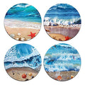 Waves and Shells Round Coaster Set - Made of Recycled Rubber - Set of 4 - color: Waves and Shells