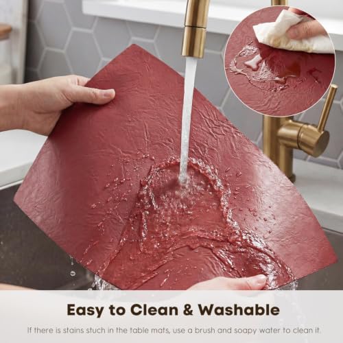 Artoid Mode Red Faux Leather Placemats Set of 4 - color: Red, size: 12" x 18", Rectangular Set of 4