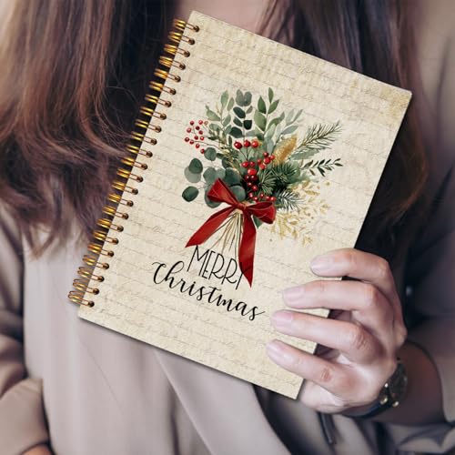 JINYO Vintage Christmas Eucalyptus Notebook, Coquette Red Bow Berries Botanical Bouquet Journal, Retro Xmas Plant Journal for Women, Merry Christmas Spiral Notebook 5.5x8.3 Inch - color: white Christmas Notebook-s