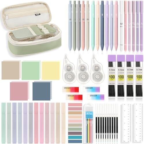 MoKo Pencil Case with Supplies, 60Pcs Aesthetic School Set, Green - color: Green-60P