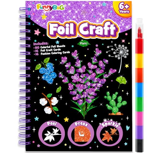 FUNNYB&G Foil Art Craft Kit for Kids, Sparkly Birthday Gift Toy for Girls - style: Plant