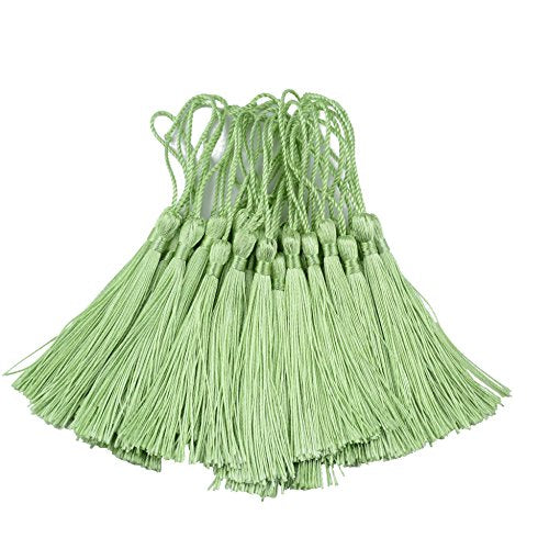 100Pcs 5 Inch Silky Bookmark Tassels for Jewelry, Souvenir(Grass Green) - color: Grass Green