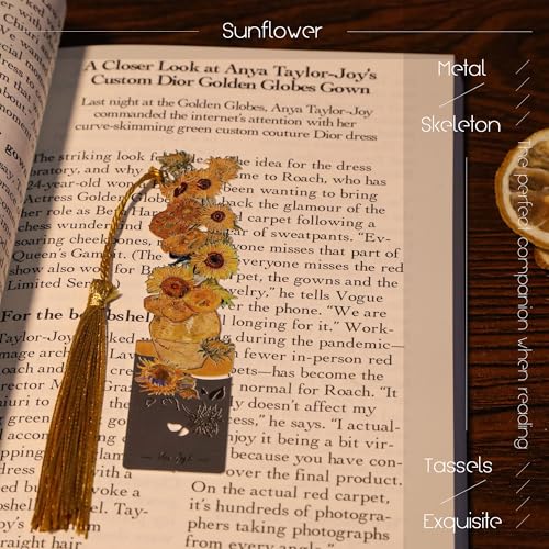 JA&MIU 2PCS Metal Bookmark with Tassel, Oil Painting Sunflower & Starry - style: Sunflower and Starry Night