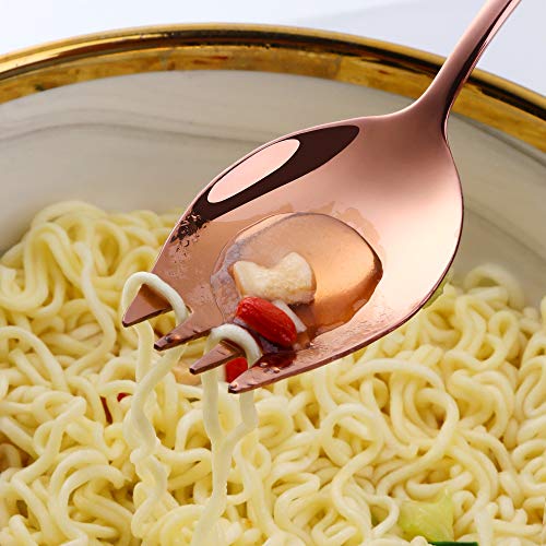 Buyer Star Rose Gold Sporks 2 in 1 Spoons Forks 5 Pieces Stainless Steel Reusable Metal Korean Soup Dinner Spoons Camping Flatware - color: Rose Gold